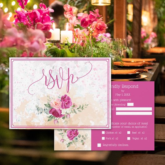 Cartons Réponse Mariage éclaboussé de couleur rose chaud