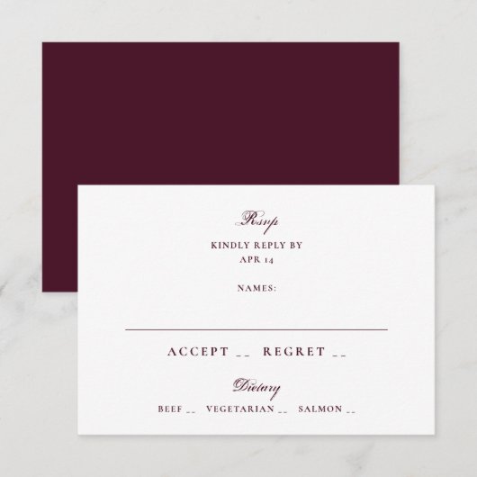 Cartons Réponse Mariage écriture Bourgogne formel (Devant / Derrière)