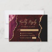 Cartons Réponse Mariage écriture dorée agate rouge de Bourgogne (Devant)