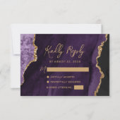Cartons Réponse Mariage écriture dorée Agate Violet (Devant)