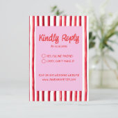Cartons Réponse Mariage écriture manuscrite rose et rouge rayée (Debout devant)