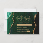 Cartons Réponse Mariage Écriture Or Agate Vert Émeraude (Devant)