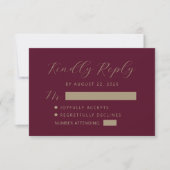 Cartons Réponse Mariage écriture or Bourgogne (Devant)