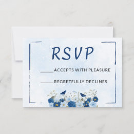 Cartons Réponse Mariage Élégance Botanique Bleue