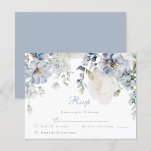 Cartons Réponse Mariage Elegance Dusty Blue & White Floral Mariage