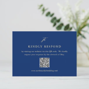 Cartons Réponse Mariage élégant à code QR Navy et crème classique