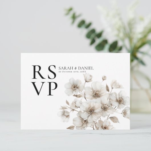 Cartons Réponse Mariage élégant à fleurs rustiques blanches (Debout devant)