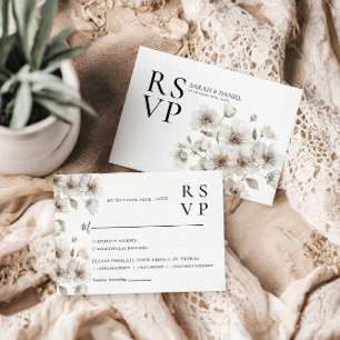 Cartons Réponse Mariage élégant à fleurs rustiques blanches