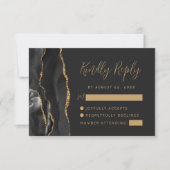 Cartons Réponse Mariage élégant à l'encre dorée sur Agate noire (Devant)