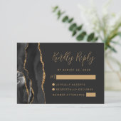 Cartons Réponse Mariage élégant à l'encre dorée sur Agate noire (Debout devant)