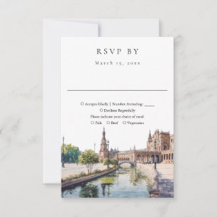 Cartons Réponse Mariage élégant à Séville en Espagne à l'aquarelle