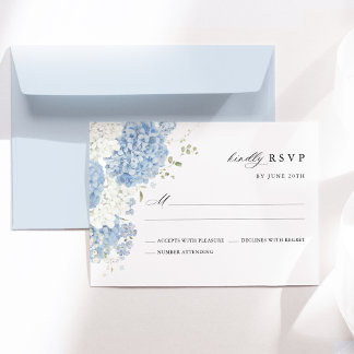 Cartons Réponse Mariage Élégant Aquarelle Florale Bleu Poussiéreux