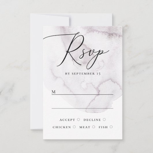 Cartons Réponse Mariage élégant aquarelle poussiéreux écriture vio (Devant)