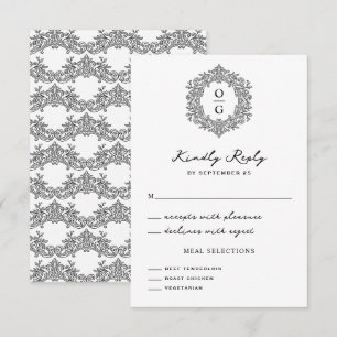 Cartons Réponse Mariage Élégant au Blason Noir Hérité