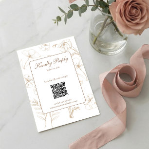 Cartons Réponse Mariage élégant au code QR Mocha Floral Line Art