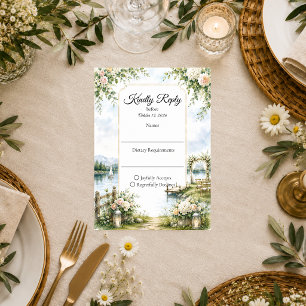 Cartons Réponse Mariage Élégant au Jardin Romantique au Bord du La