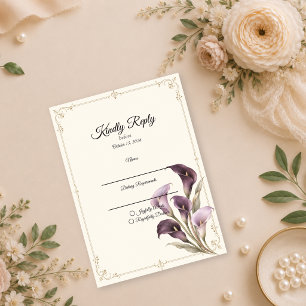 Cartons Réponse Mariage Élégant au Lys d'Été Pourpre