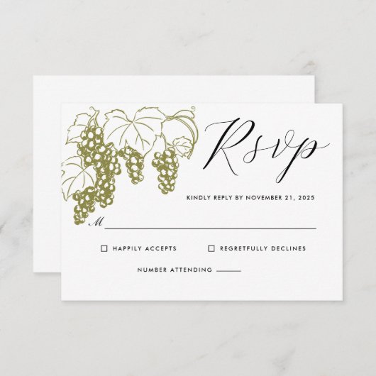 Cartons Réponse Mariage élégant au vignoble de Grapevine Italie (Devant / Derrière)