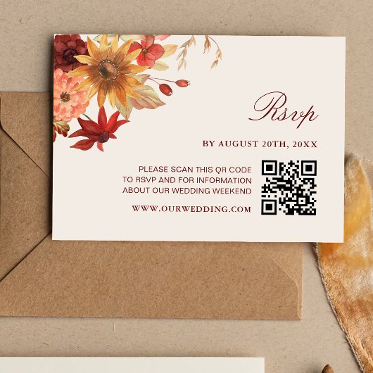 Cartons Réponse Mariage élégant automne feuilles QR Code