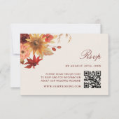 Cartons Réponse Mariage élégant automne feuilles QR Code (Devant)