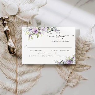 Cartons Réponse Mariage Élégant aux Fleurs Violettes avec Choix de