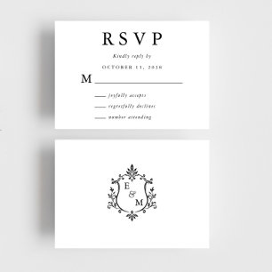 Cartons Réponse Mariage Élégant avec Blason Monogramme