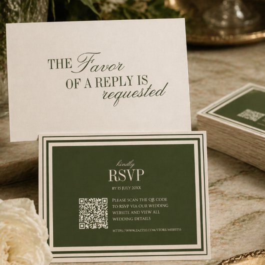 Cartons Réponse Mariage Élégant avec Code QR et Vert Olive d'Argen