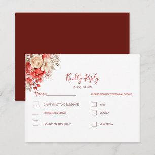 Cartons Réponse Mariage Élégant avec des Roses Rouges et Ivoire