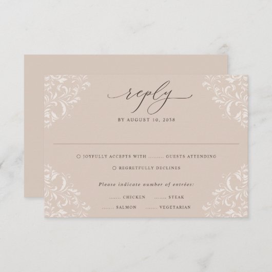 Cartons Réponse Mariage Élégant Beige Taupe Classique Neutre (Devant / Derrière)