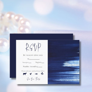 Cartons Réponse Mariage élégant blanc et marine à l'aquarelle
