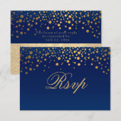 Cartons Réponse Mariage élégant bleu marine et confettis dorés à p (Devant / Derrière)