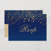 Cartons Réponse Mariage élégant bleu marine et pois or confetti (Devant / Derrière)