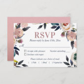 Cartons Réponse Mariage élégant bleu marine et rose poussiéreux (Devant / Derrière)