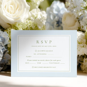 Cartons Réponse Mariage Élégant Bleu & Sauge