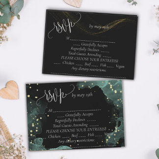 Cartons Réponse Mariage élégant bleu, vert, or