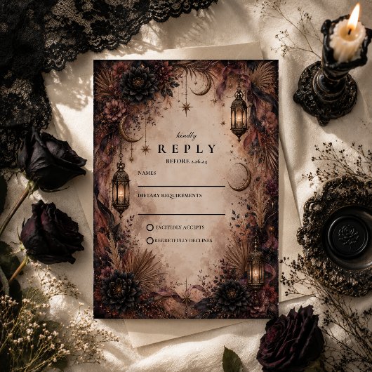 Cartons Réponse Mariage Élégant Boho Goth