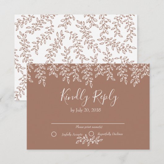 Cartons Réponse Mariage élégant Botanique Mocha Mousse Boho (Devant / Derrière)