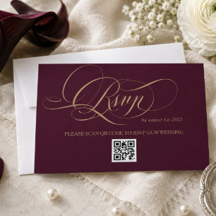 Cartons Réponse Mariage Élégant Calligraphie Rouge Vin