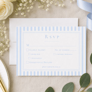 Cartons Réponse Mariage élégant classique à rayures bleues