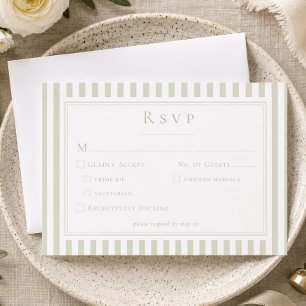 Cartons Réponse Mariage élégant classique à rayures vert sauge