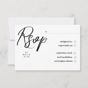 Cartons Réponse Mariage Élégant Classique Calligraphié Noir et Bla