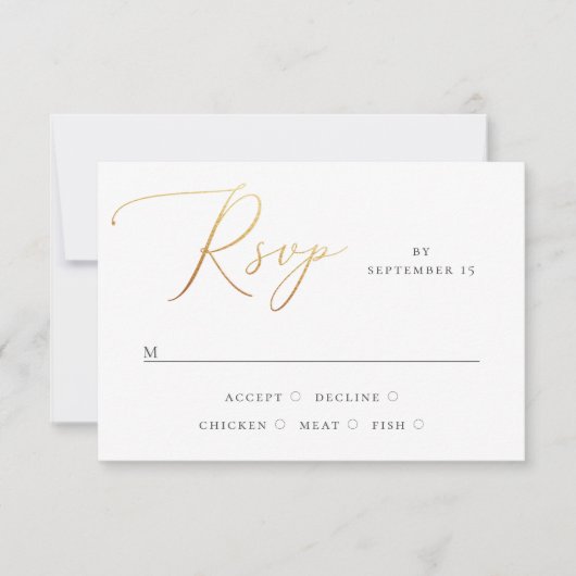 Cartons Réponse Mariage Élégant Classique | Écriture Dorée Formel (Devant)