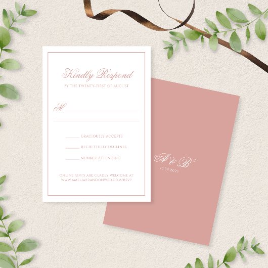 Cartons Réponse Mariage Élégant Classique Rose Poussiéreuse Monogr
