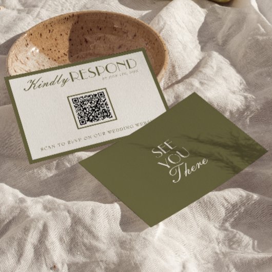 Cartons Réponse Mariage élégant Code QR Vert Olive Ancienne Fortun