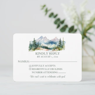 Cartons Réponse Mariage Élégant de Montagne à l'Aquarelle