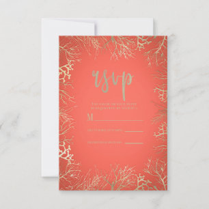 Cartons Réponse Mariage Élégant de Plage Orange Corail Doré Modern