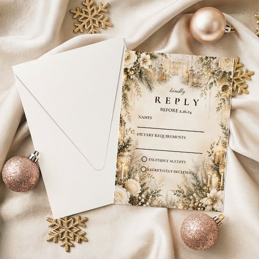 Cartons Réponse Mariage Élégant d'Hiver