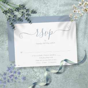 Cartons Réponse Mariage élégant écriture Bleu Poussiéreux