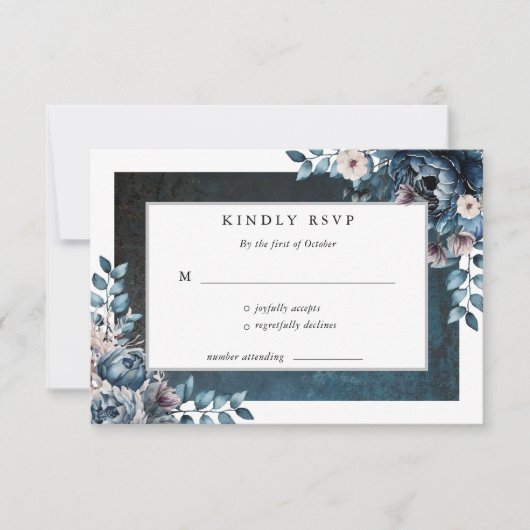 Cartons Réponse Mariage élégant en marbre bleu (Devant)