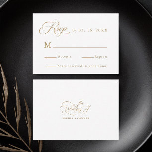 Cartons Réponse Mariage élégant et délicat Gold & White
